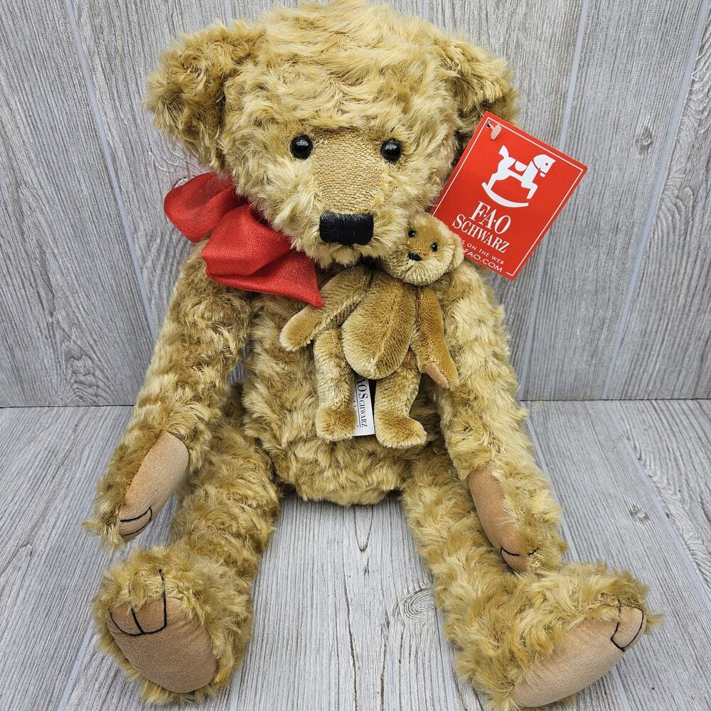 Vintage‎ FAO Schwarz Teddy Bear Jointed Fifth Avenue Baby Tag Tan 20" Plush